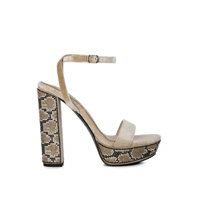 Rag & Co Women's Neutrals Zircon Rhinestone Patterned High Heel Sandals In Beige By  In Brown