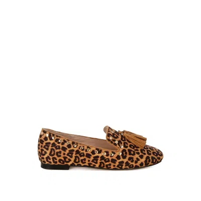 Rag & Co Women's Niloha Studs & Tassels Detail Leopard Loafers In Leopard In Black