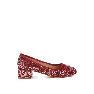 Rag & Co Women's Ningen Leopard Print Block Heel Ballerinas Dark Red