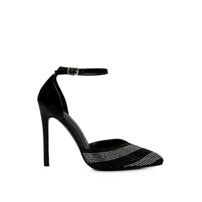 Rag & Co Nobles Black Rhinestone Patterned Stiletto Sandals