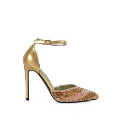 Rag & Co Women's Nobles Gold High Heeled Patent Diamante Sandals
