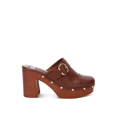 Rag & Co Women's Octave Closed Square Toe Heel Mules In Brown Smooth By