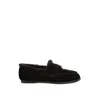 Rag & Co Women's Ohrid Real Suede Leather & Faux Fur Flat Loafers In Black In Black