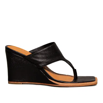 Rag & Co Women's Onassis Black Thong Wedge Sandals