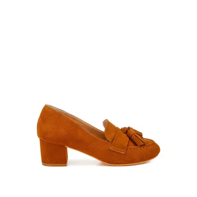 Rag & Co Women's Yellow / Orange Aloha Tassels Detail Genuine Suede Loafers In Tan In Yellow/orange