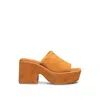 Rag & Co Women's Orange Bardot Tan Fine Suede Handcrafted Platform Slides By  In Gold