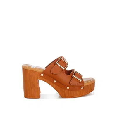 Rag & Co Women's Orange Kenna Dual Buckle Strap Sandals In Tan By