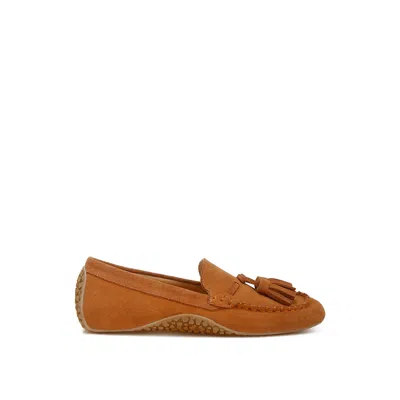 Rag & Co Women's Yellow / Orange Kipstar Real Suede Leather Tassel Loafers In Tan In Yellow/orange