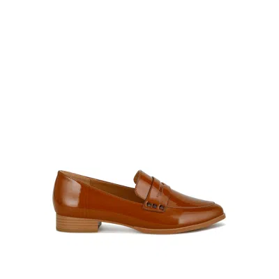 Rag & Co Women's Orange Noshiya Tan Patent Pleather Penny Loafers In By