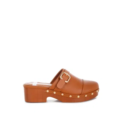 Rag & Co Women's Orange Pinto Studded Genuine Leather Clogs In Tan By  In Brown