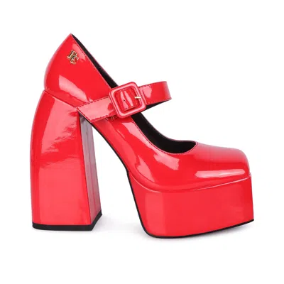 Rag & Co Women's Pablo Red Statement High Platform Heel Mary Jane Sandals