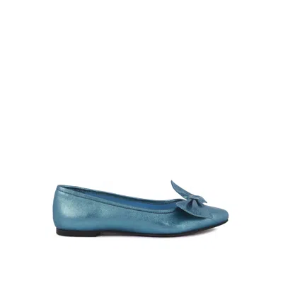 Rag & Co Pie-tribe Metallic Bow Ballerinas In Blue