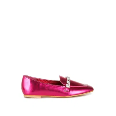 Rag & Co Women's Pink Celosia Metallic Diamante Strap Loafers In Fuchsia By