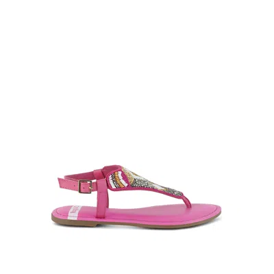 Rag & Co Women's Pink Chitra Fuchsia Pin Buckle Beaded Flat Sandals By