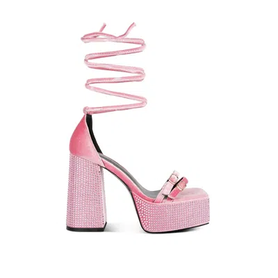 Rag & Co Firecrown Pink Rhinestone Platform High Block Sandals