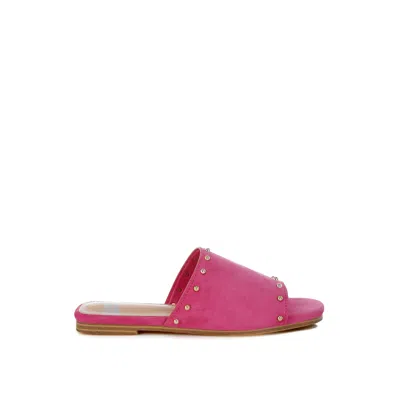 Rag & Co Women's Pink / Purple Odalia Soft Suede Leather Studded Flats In Fuchsia In Pink/purple