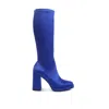 Rag & Co Presto Blue Stretchable Satin Long Boot In Blue