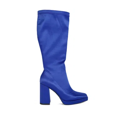 Rag & Co Women's Presto Stretchable Satin Long Boot In Blue By
