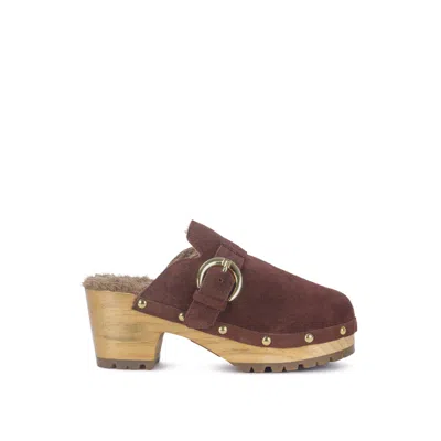 Rag & Co Prunus Buckled Suede Round Toe Mule Clogs In Brown