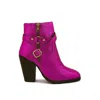 Rag & Co Women's Purple Cat-track Fuchsia Leather Heeled Ankle Boots In Pink