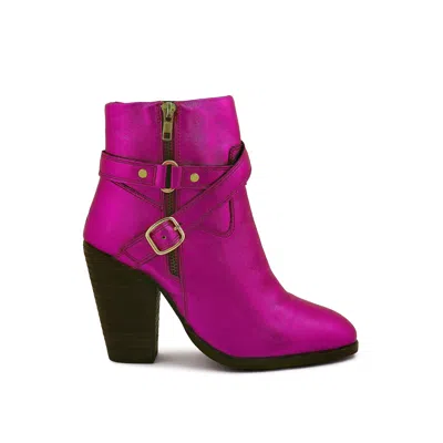 Rag & Co Women's Purple Cat-track Fuchsia Leather Heeled Ankle Boots In Pink