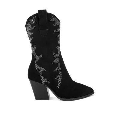 Rag & Co Women's Rambler Rhinestones Embellished Calf Boots In Black