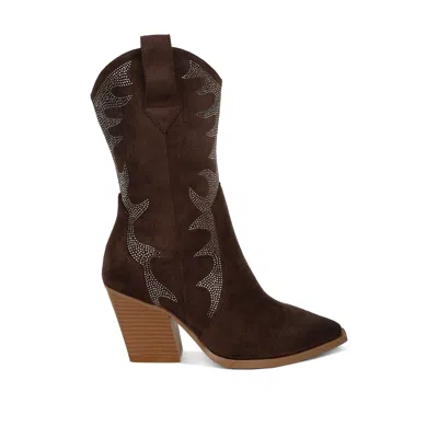 Rag & Co Women's Rambler Rhinestones Embellished Calf Boots In Brown By