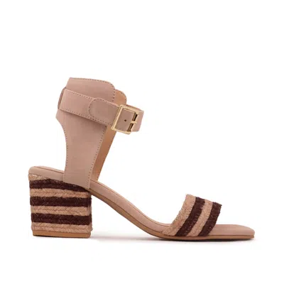 Rag & Co Women's Rayna Brown Braided Jute Strap & Suede Sandal In Gold Natural