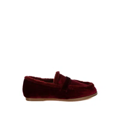 Rag & Co Women's Red Bastian Fur Detail Velvet Loafers In Burgundy By