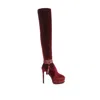 Rag & Co Women's Red Bison Burgundy High Platform Heeled Long Boots In Red