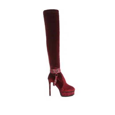 Rag & Co Women's Red Bison Burgundy High Platform Heeled Long Boots