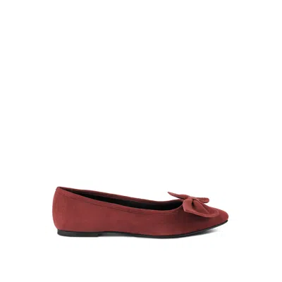 Rag & Co Women's Red Chuckle Burgundy Big Bow Suede Ballerina Flats In Burgundy By