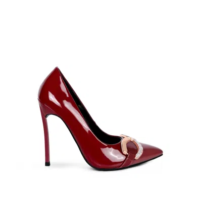 Rag & Co Women's Red Cocktail Buckle Embellished Stiletto Pump Shoes In Burgundy By