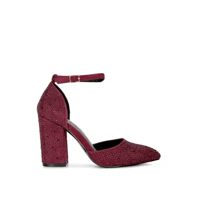 Rag & Co Women's Red Culver Rhinestone Embellished Block Heel Sandals In Burgundy By