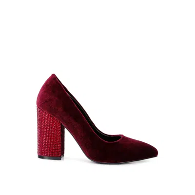 Rag & Co Women's Red Cyber Girl Burgundy Diamante Block Heeled Pumps