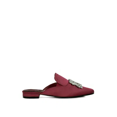 Rag & Co Women's Red Perrine Diamante Brooch Slip On Mules In Burgundy By