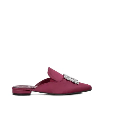 Rag & Co Women's Red Perrine Diamante Jewel Satin Mules In Burgundy