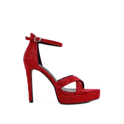 Rag & Co Women's Red Regalia Burgundy Diamante Studded High Heel Dress Sandals
