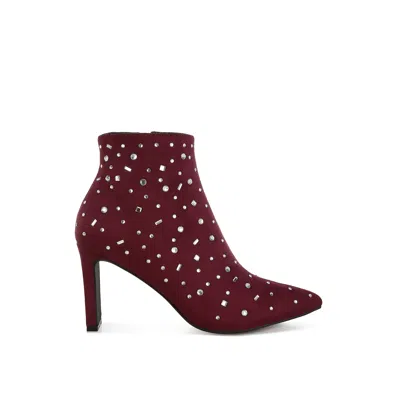 Rag & Co Women's Red Sakura Diamante Embellished Microfiber Boots In Burgundy