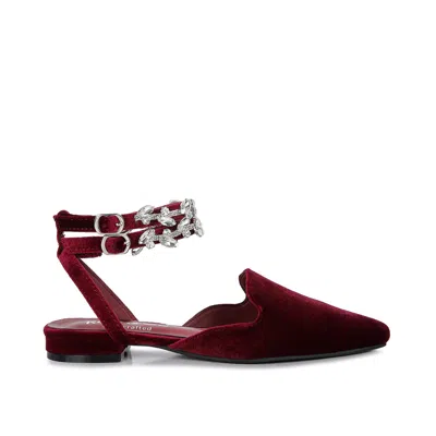 Rag & Co Women's Red Salome Burgundy Velvet Luxe Jewelled Flat Mules