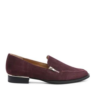 Rag & Co Sara Burgundy Suede Slip-on Loafers In Red