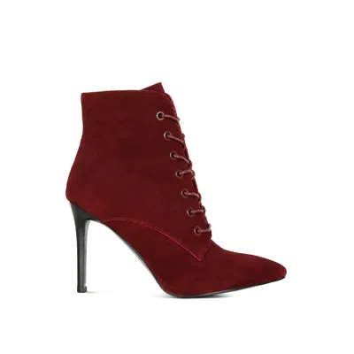 Rag & Co Women's Red Sulfur Burgundy Suede Leather Stiletto Ankle Boot