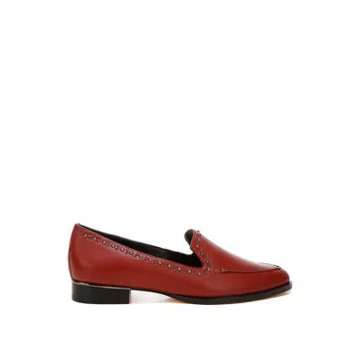 Rag & Co Women's Red Wolferton Delicate Stud Detail Leather Loafers In Burgundy