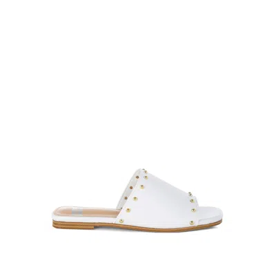 RAG & CO WOMEN'S RENALDI GENUINE LEATHER STUDDED SLIP-ON FLATS IN WHITE
