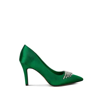 Rag & Co Women's Rhodolia Diamante Brooch Detail Satin Pumps In Green By