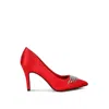Rag & Co Women's Rhodolia Diamante Brooch Detail Satin Pumps In Red