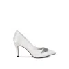 Rag & Co Women's Rhodolia Diamante Brooch Detail Satin Pumps In White In White