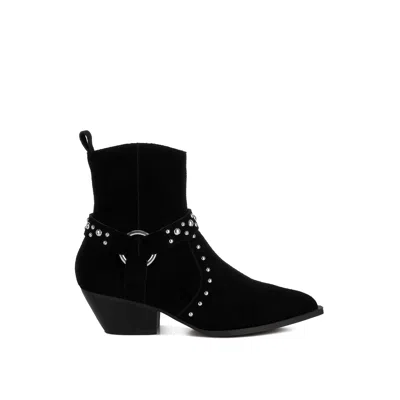 Rag & Co Women's Rodeo Studded Real Suede Leather Ankle Boots In Black