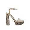 Rag & Co Zircon Beige Rhinestone Patterned High Heel Sandals In Rose Gold