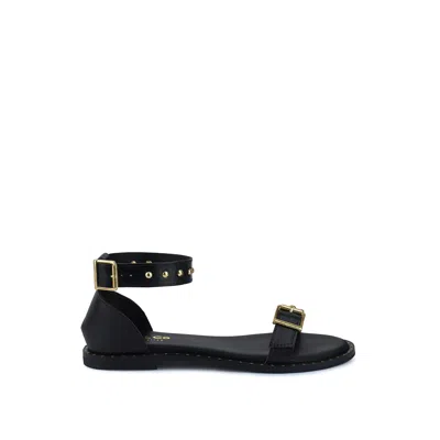 Rag & Co Women's Rosemary Buckle Straps Black Flat Sandals By